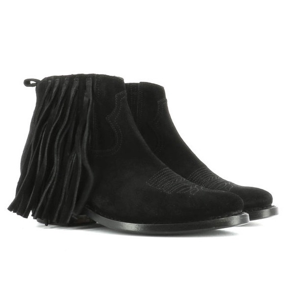 Golden Goose Texan Black Suede Leather Ankle Boots with Fringe size 38.5 - Picture 1 of 7